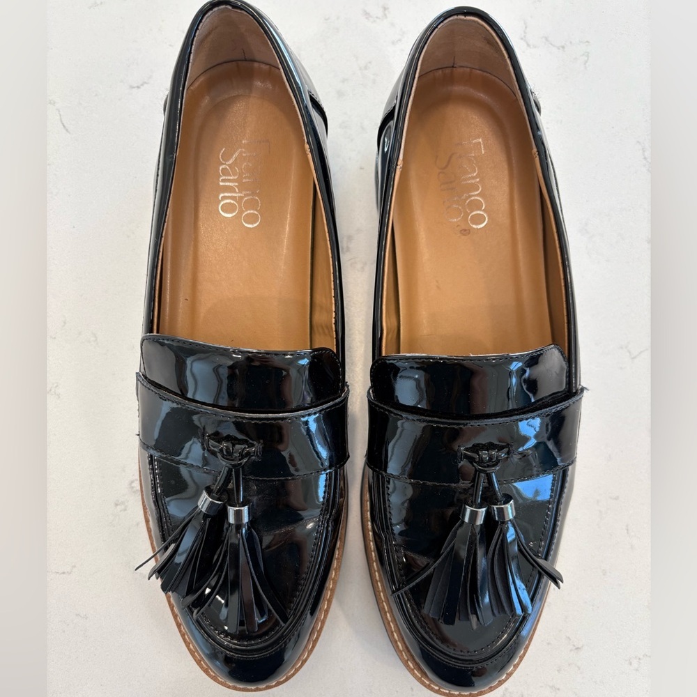 Franco Sarto Black Patent Leather Loafers